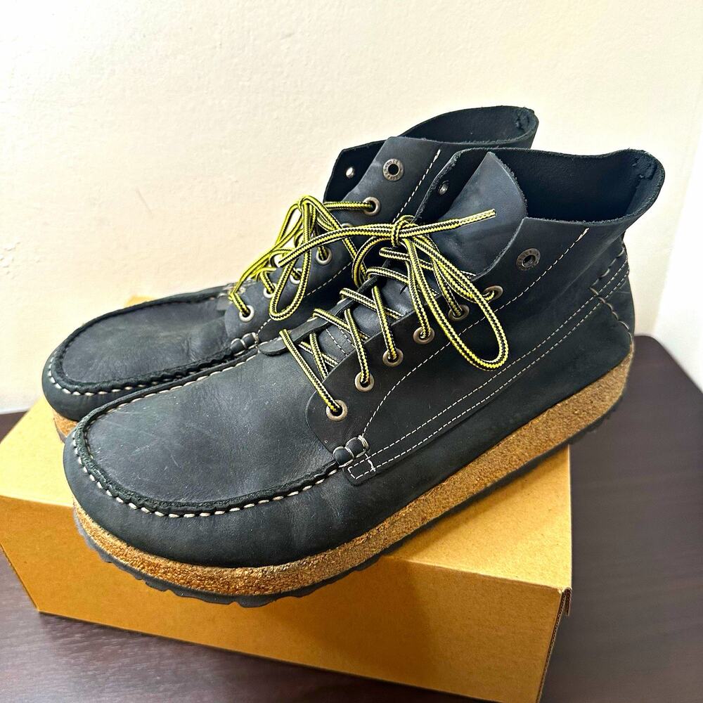 Birkenstock Marton Men’s Black Leather Moc Toe Lace-Up Ankle Boots US 10 EU 43